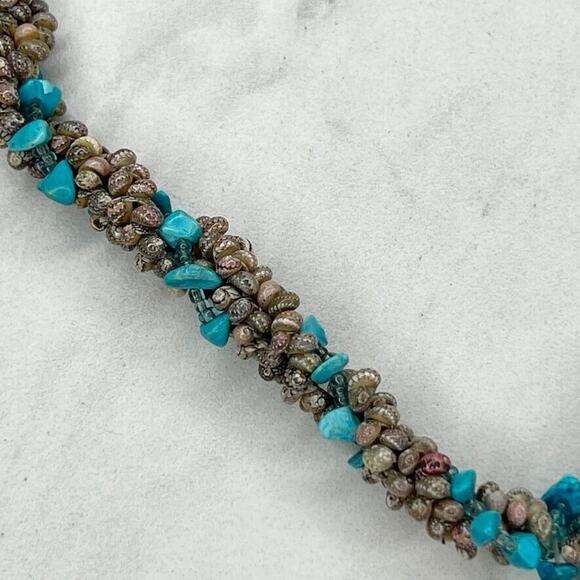 Faux Turquoise Chunky Beaded Tassel Pendant Toggle Necklace - Picture 8 of 9